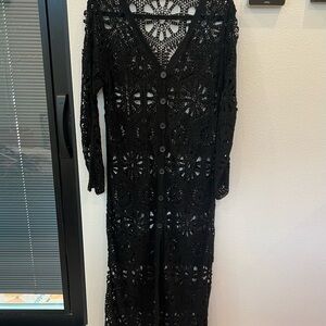 Paparazzi Black Long Sleeve Crochet Dress